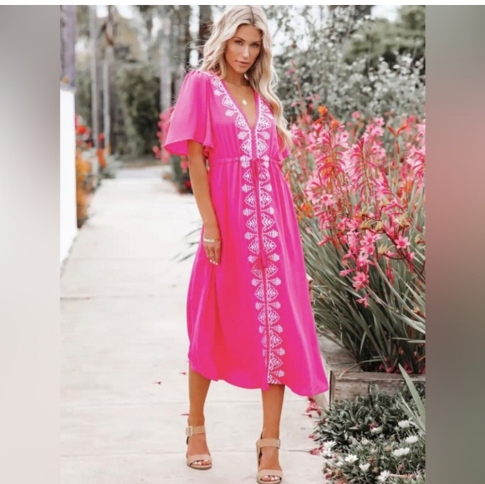 Vici Pink Midi Dress with White Accents